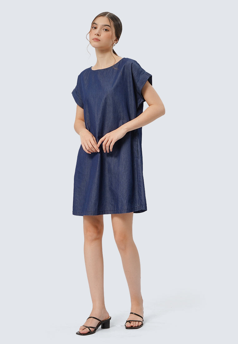 Short Sleeve Denim Midi Dress