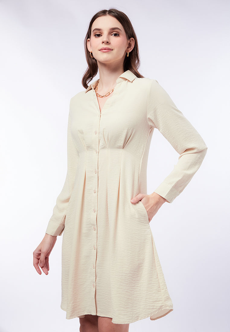 Mini Shirt Dress with Pleated Waist