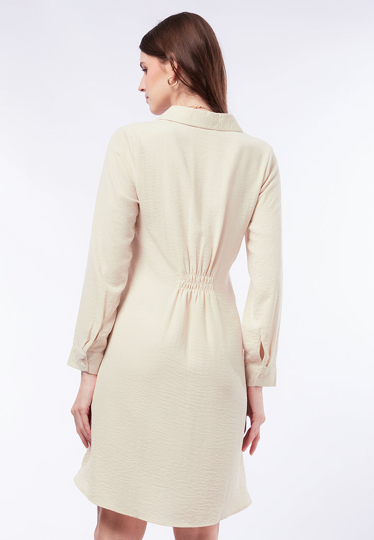Mini Shirt Dress with Pleated Waist