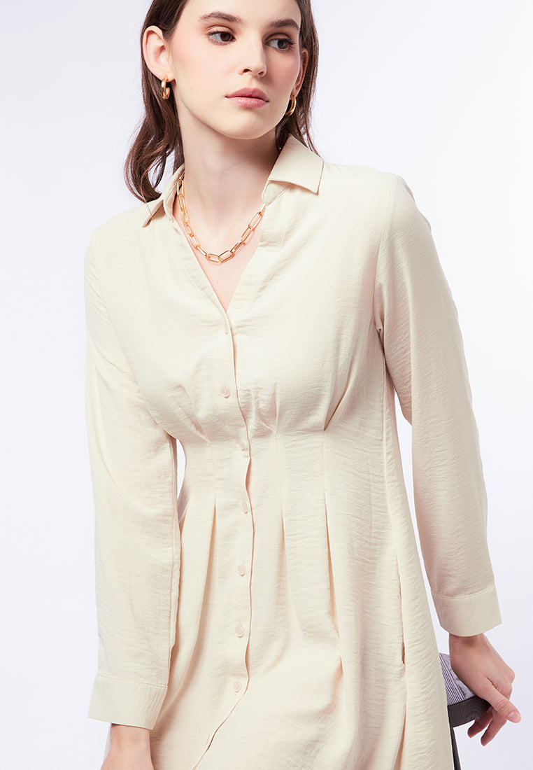 Mini Shirt Dress with Pleated Waist