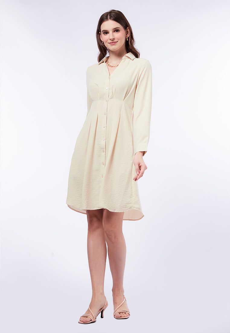 Mini Shirt Dress with Pleated Waist