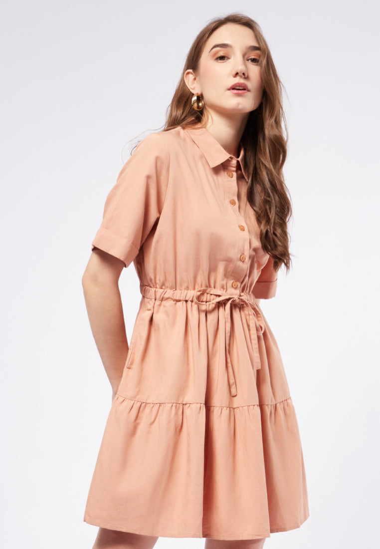 Tiered Mini Dress with Drawstring
