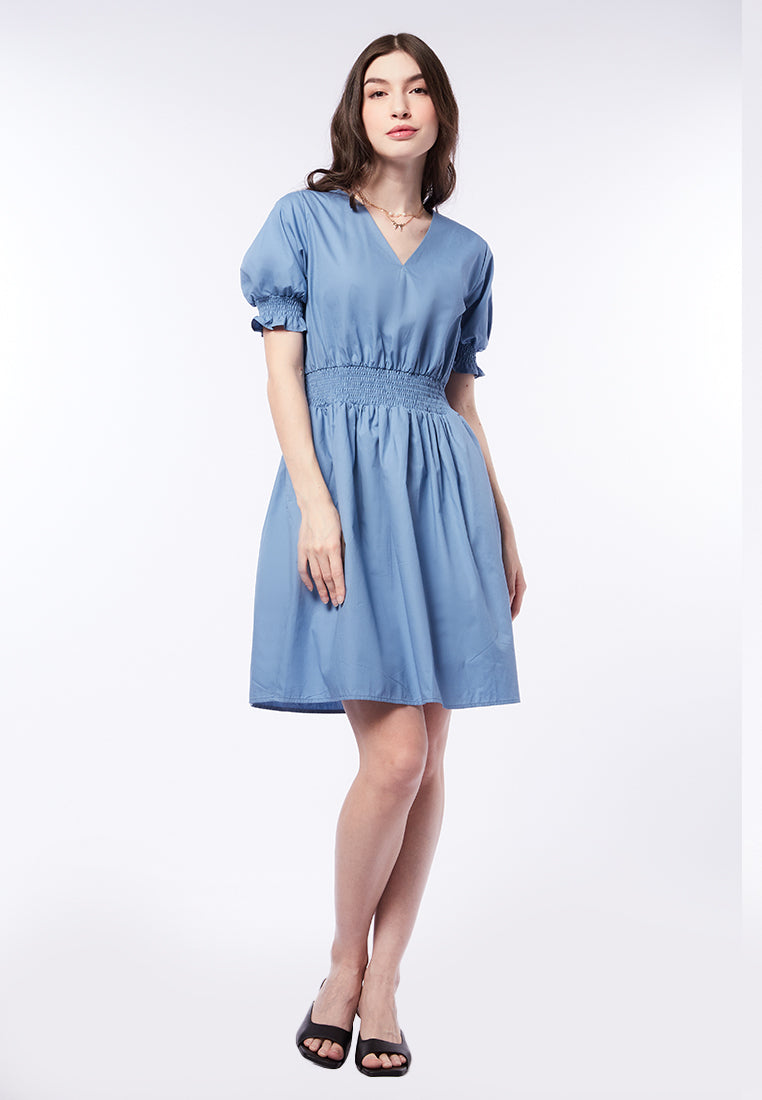 Smocked Detail V-Neck Mini Dress
