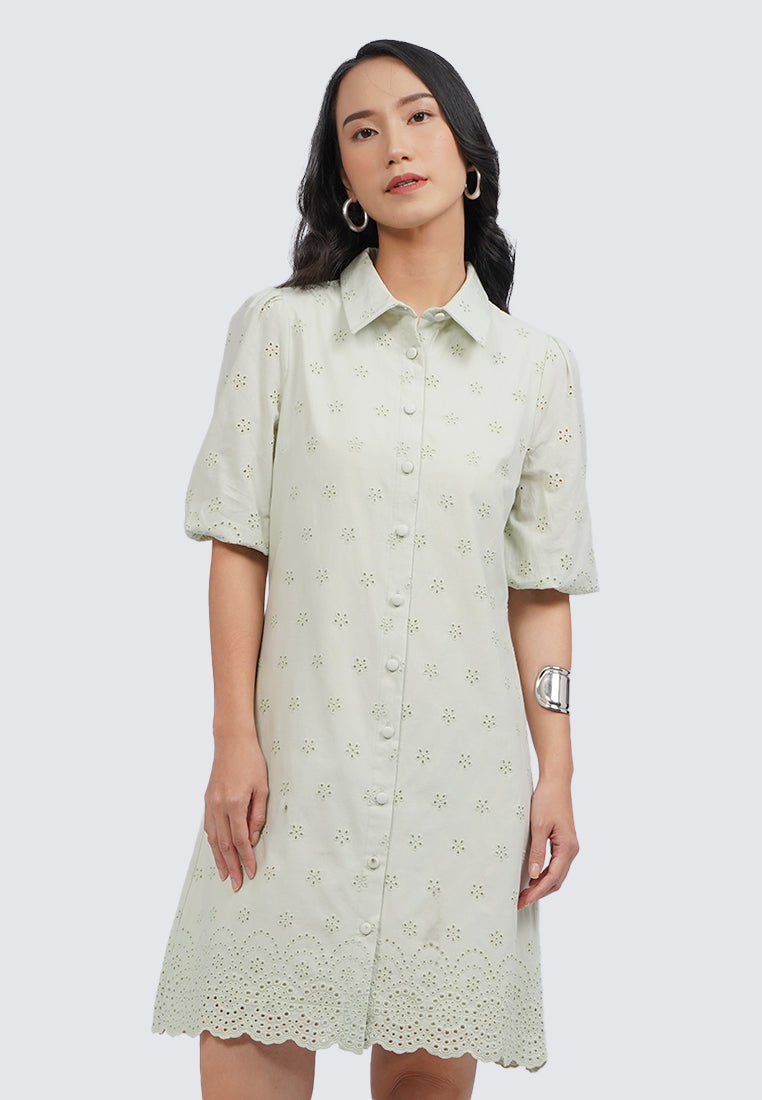 Short Sleeve Eyelet Mini Dress