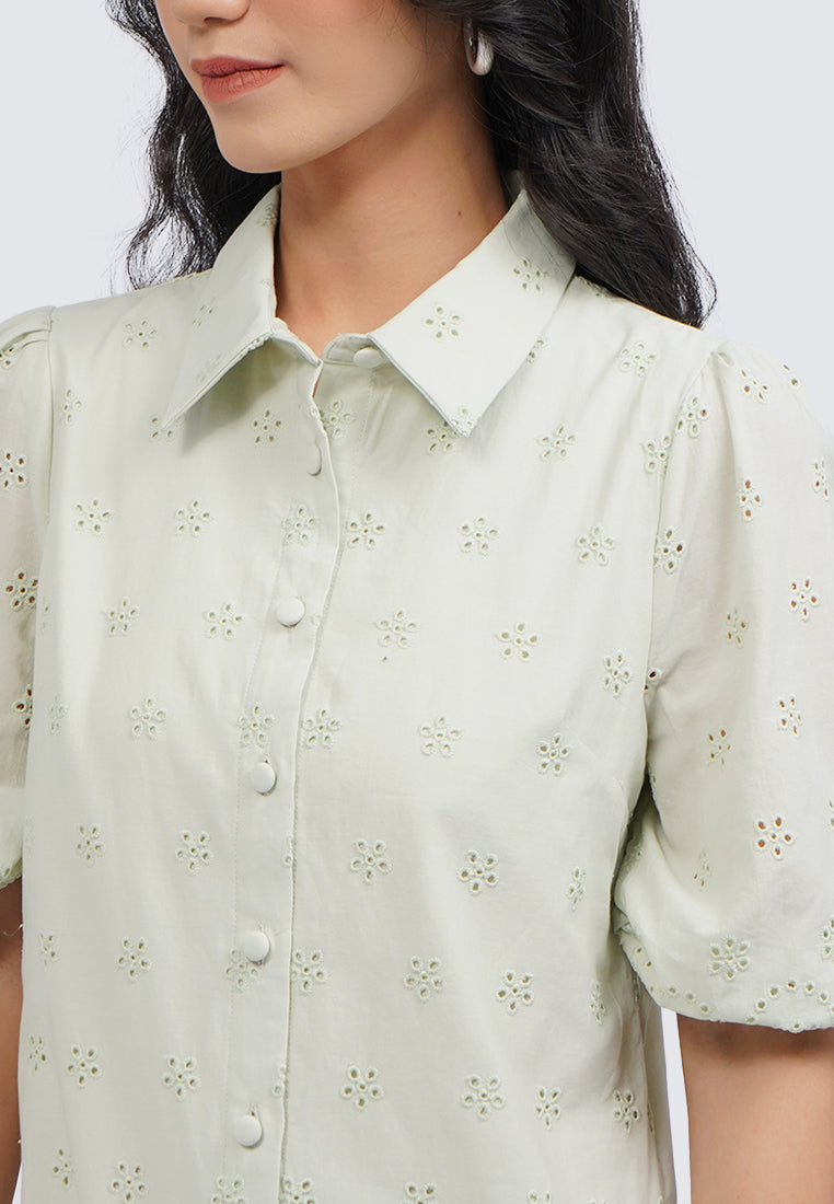 Short Sleeve Eyelet Mini Dress