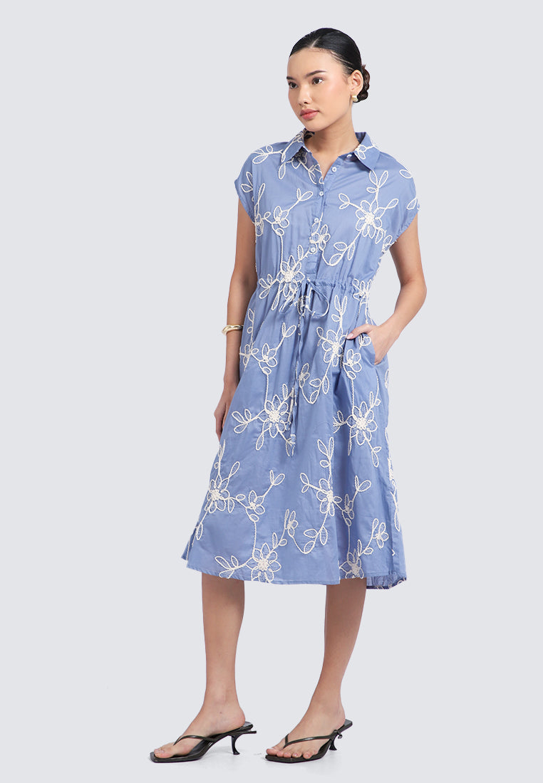 Embroidered Short Sleeve Midi Dress