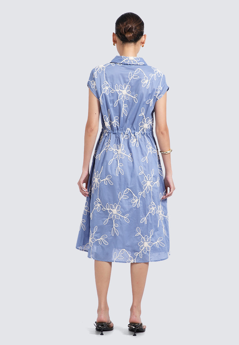 Embroidered Short Sleeve Midi Dress