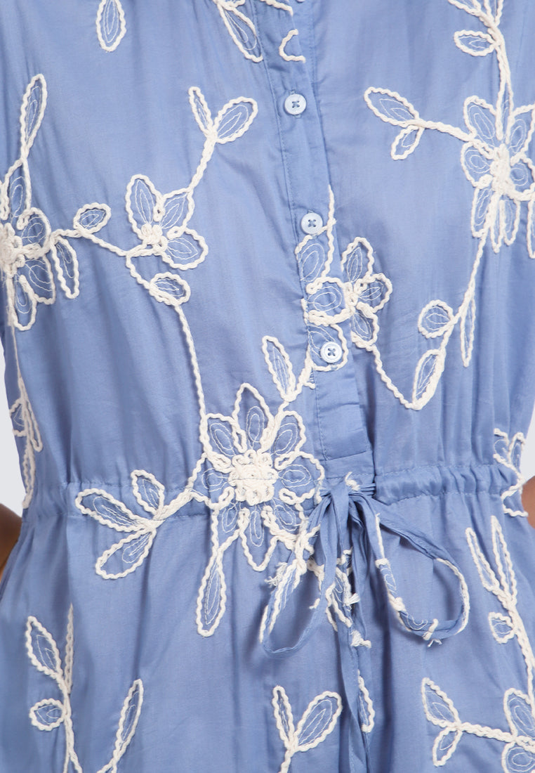 Embroidered Short Sleeve Midi Dress