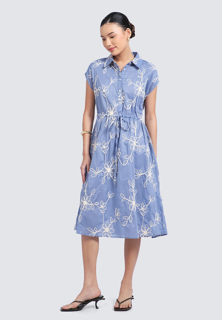 Embroidered Short Sleeve Midi Dress