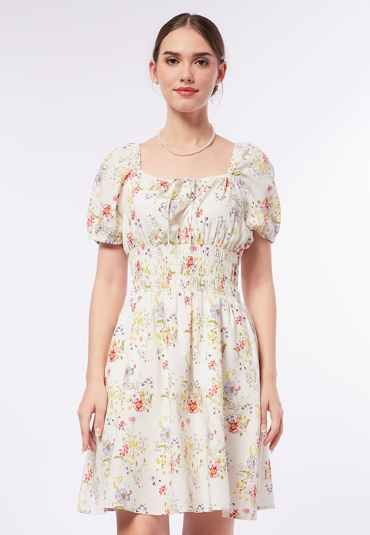 Printed Mini Dress with Smock Details