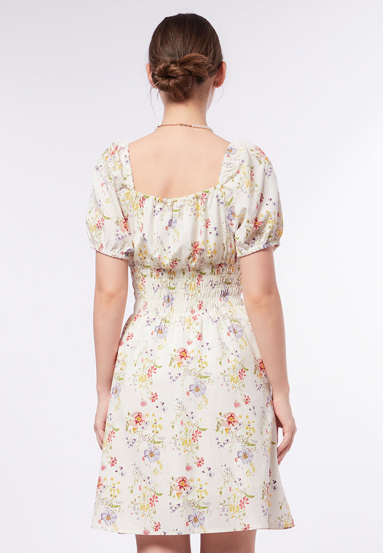 Printed Mini Dress with Smock Details