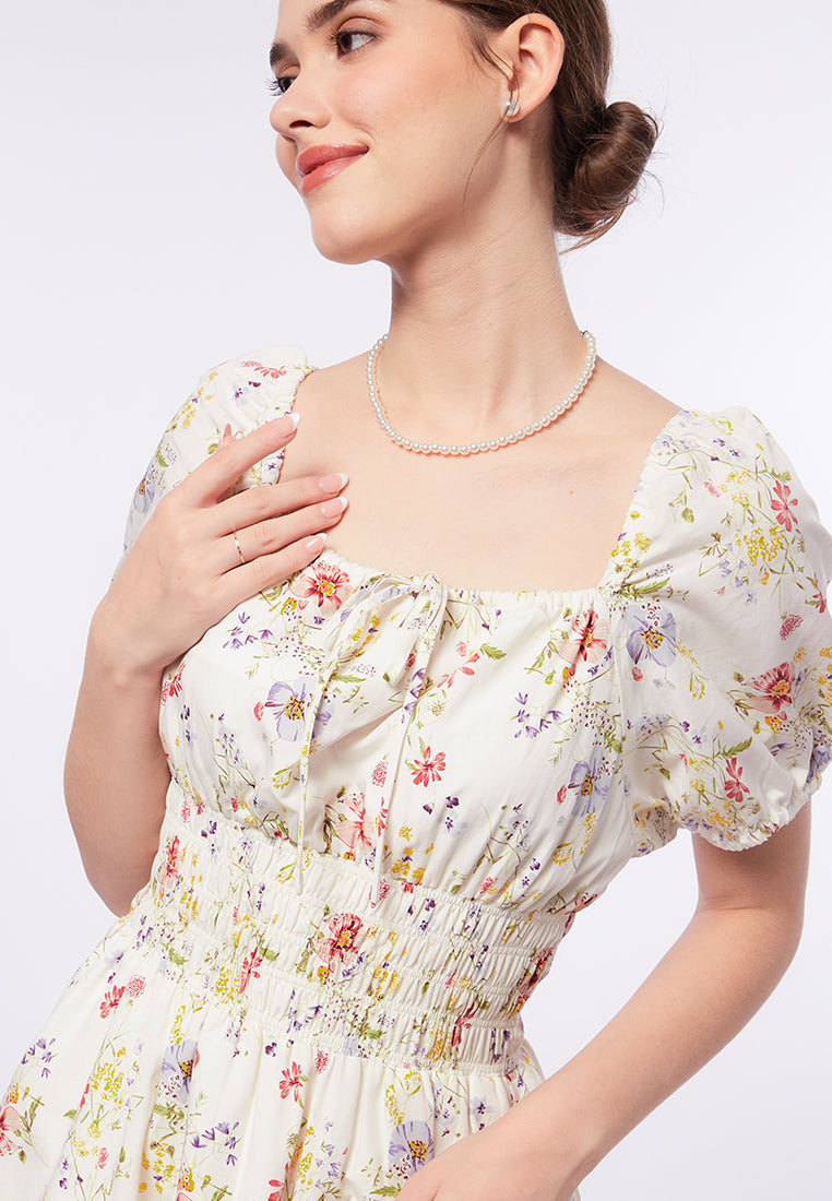 Printed Mini Dress with Smock Details