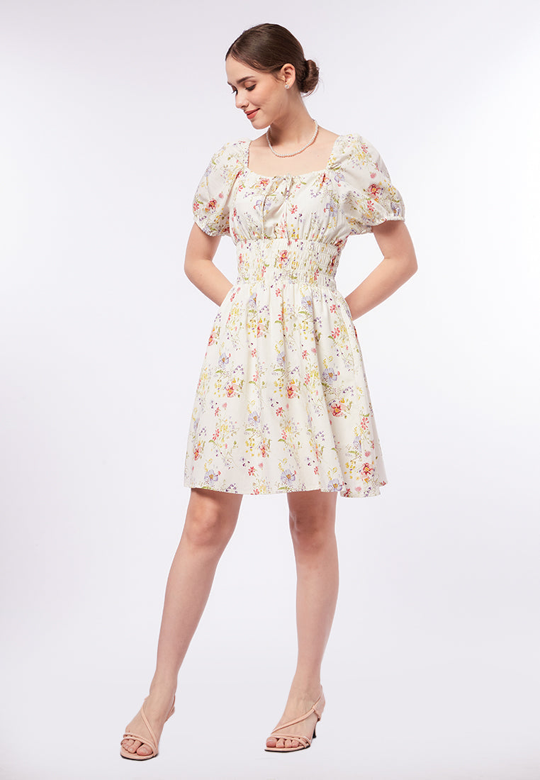 Printed Mini Dress with Smock Details