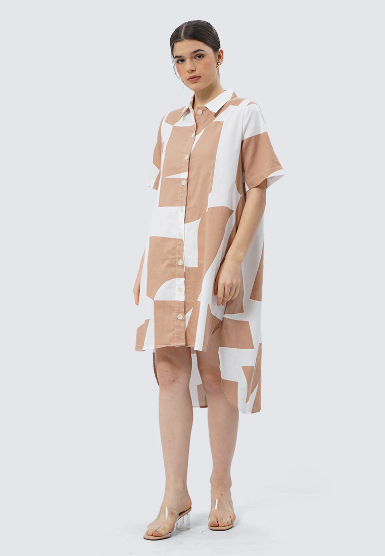 Short Sleeve Printed Shirt Dress