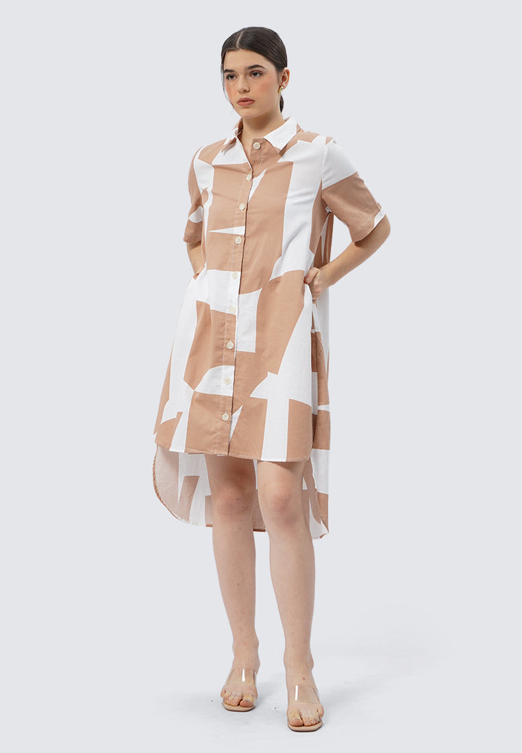 Short Sleeve Printed Shirt Dress
