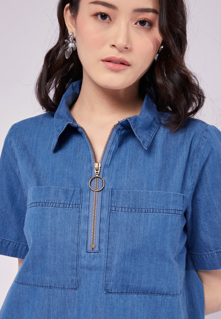 Short Sleeve Mini Denim Dress