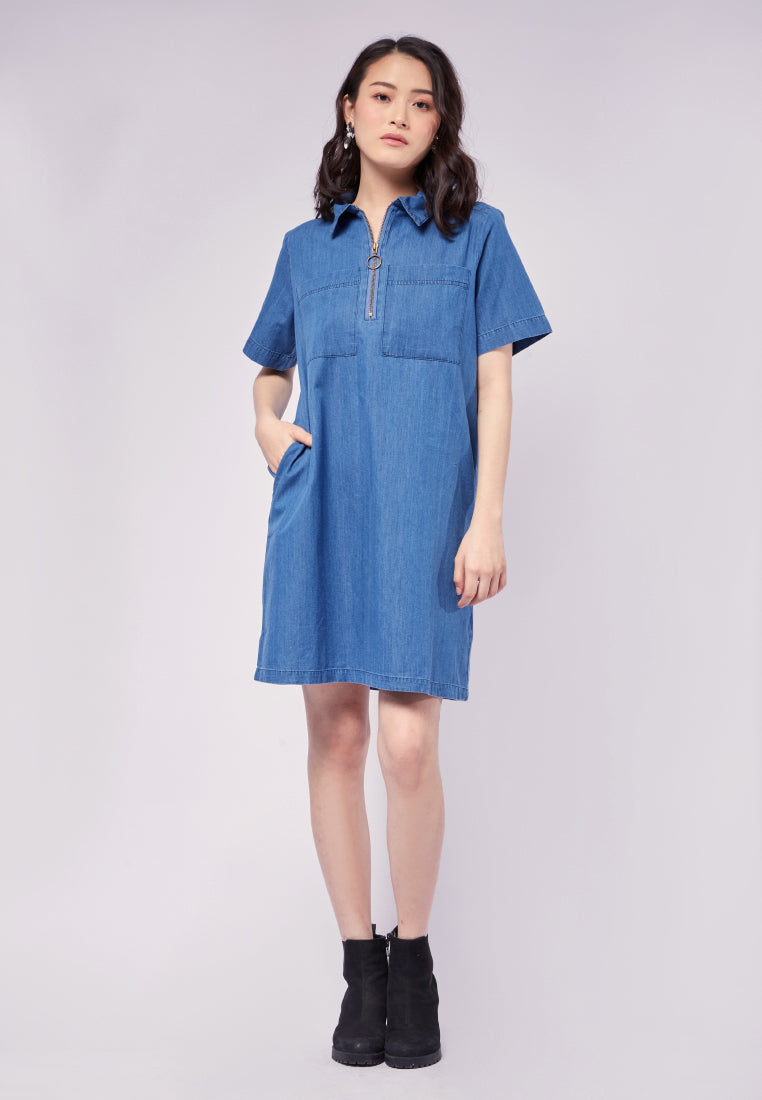 Short Sleeve Mini Denim Dress