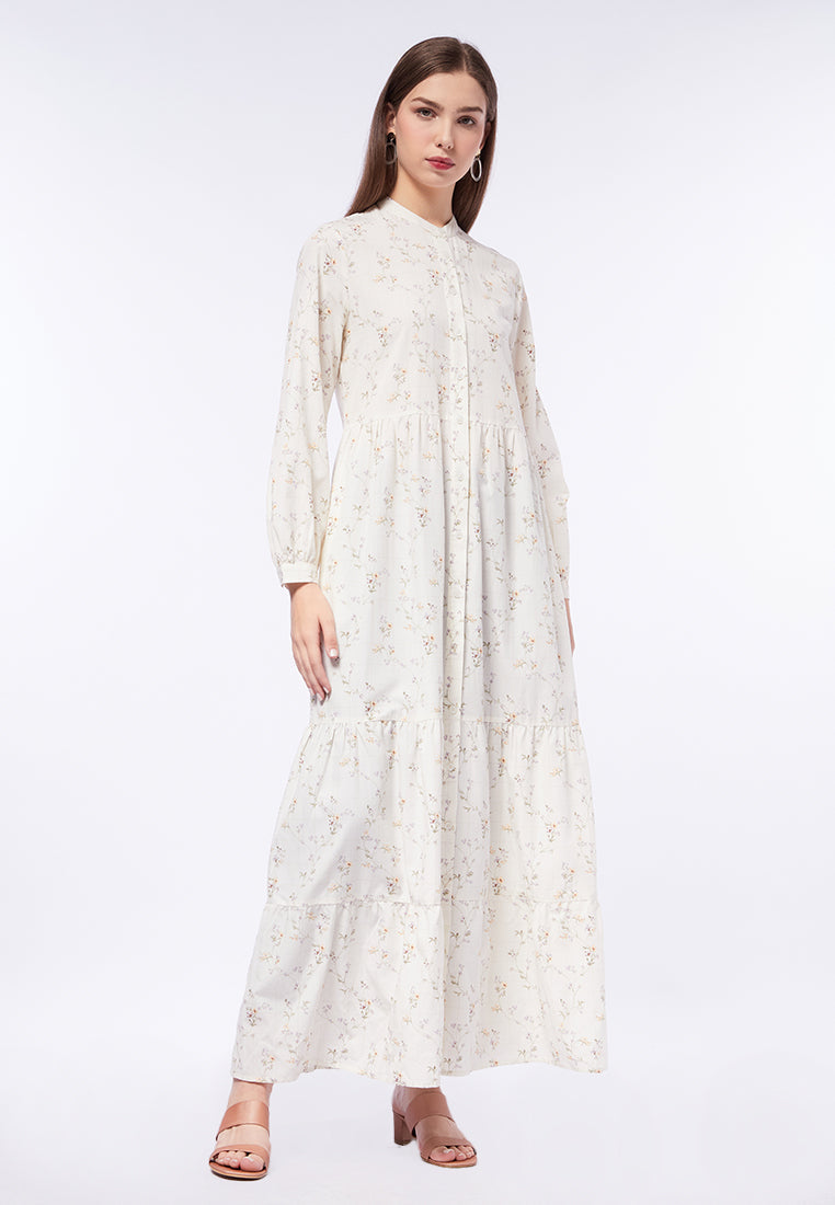 Mandarin Collar Printed Maxi Dress