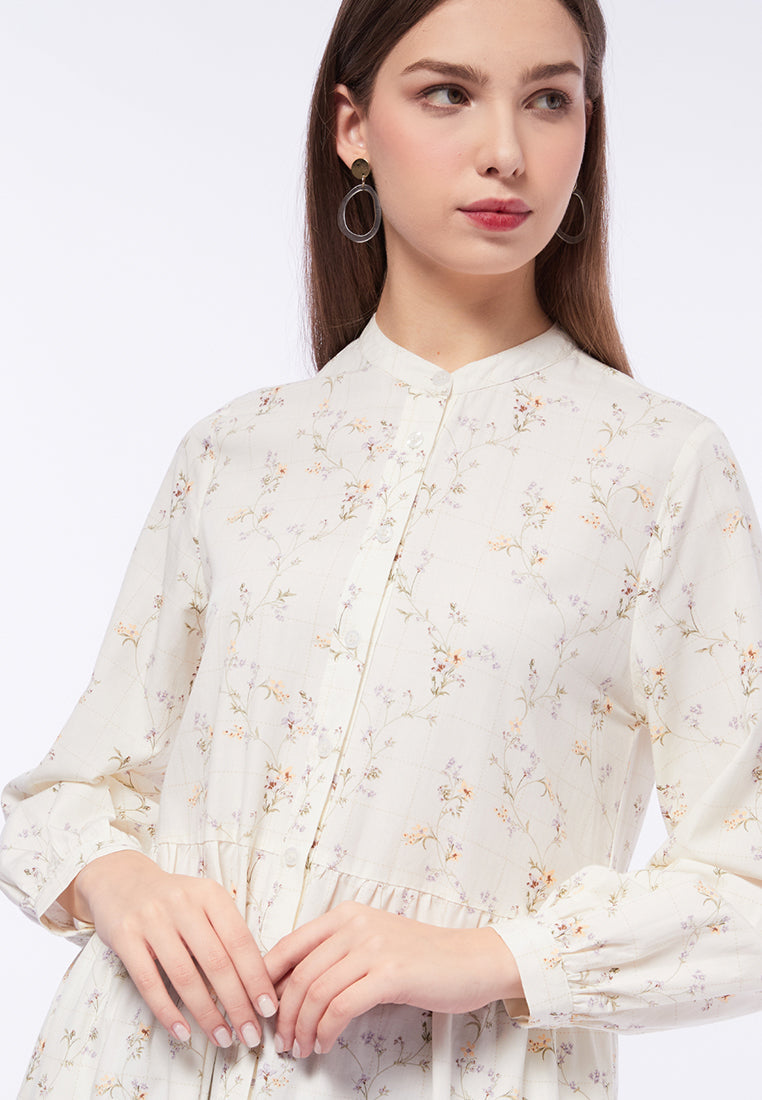Mandarin Collar Printed Maxi Dress
