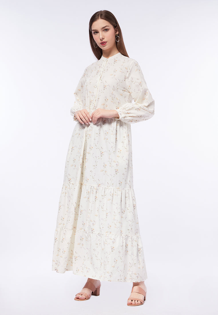 Mandarin Collar Printed Maxi Dress