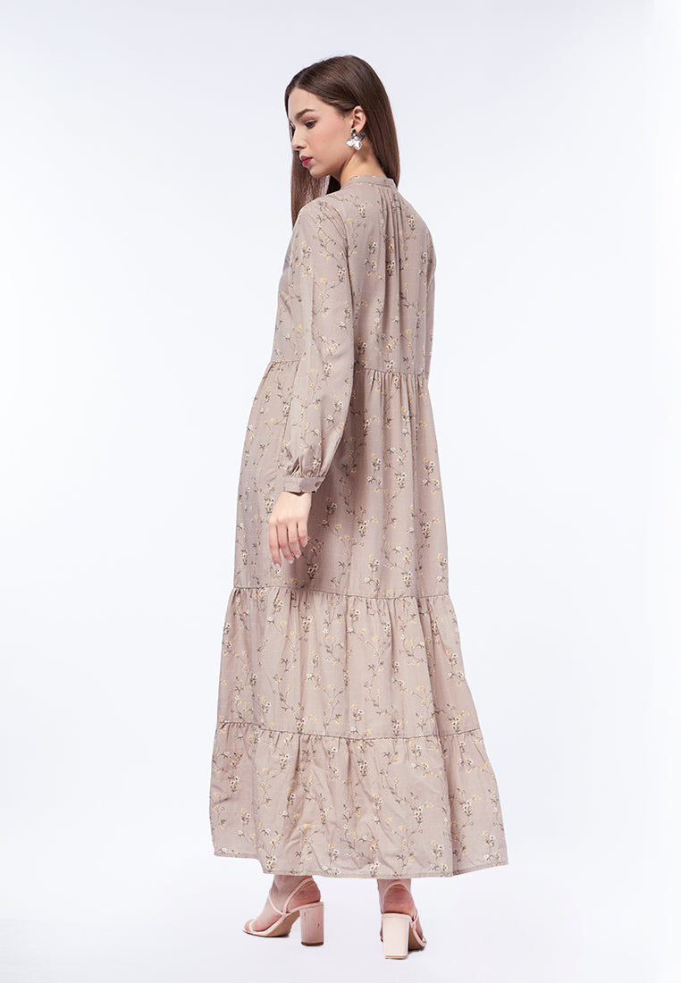 Mandarin Collar Printed Maxi Dress