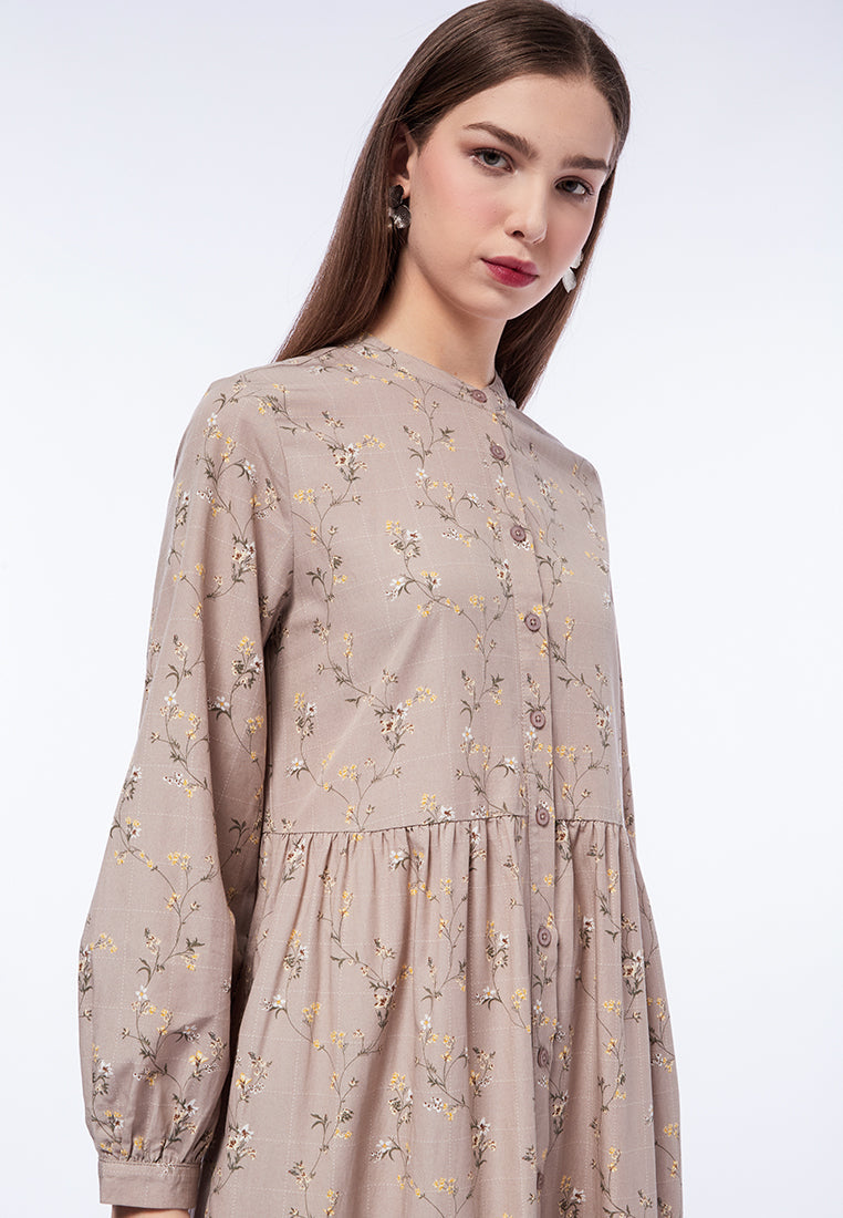 Mandarin Collar Printed Maxi Dress