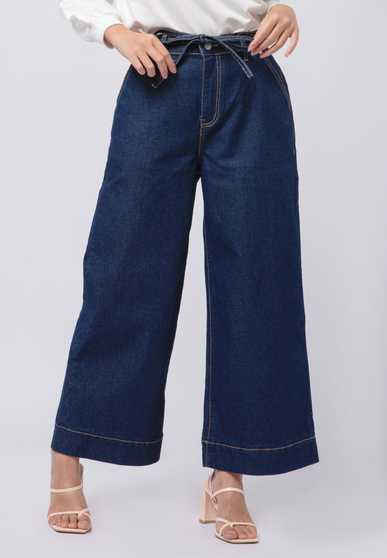 Wide Leg Tied Denim Pants