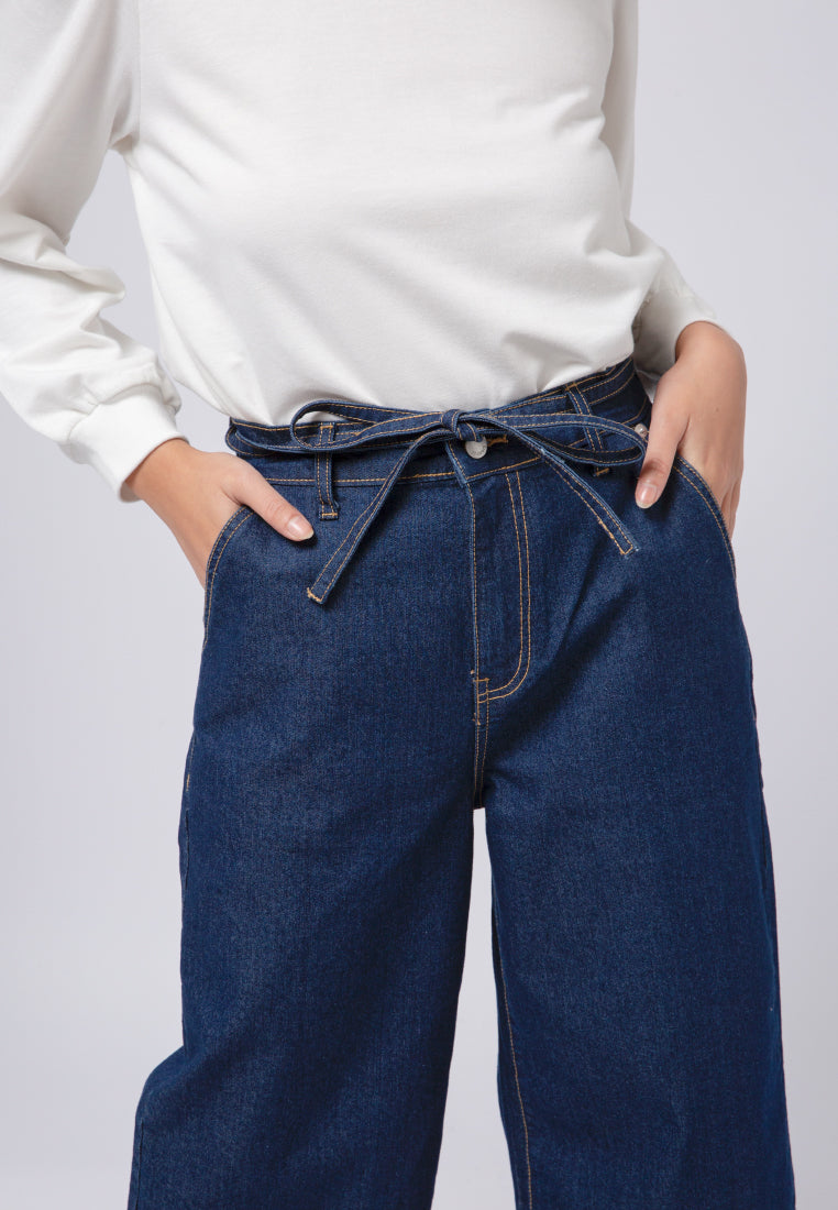 Wide Leg Tied Denim Pants