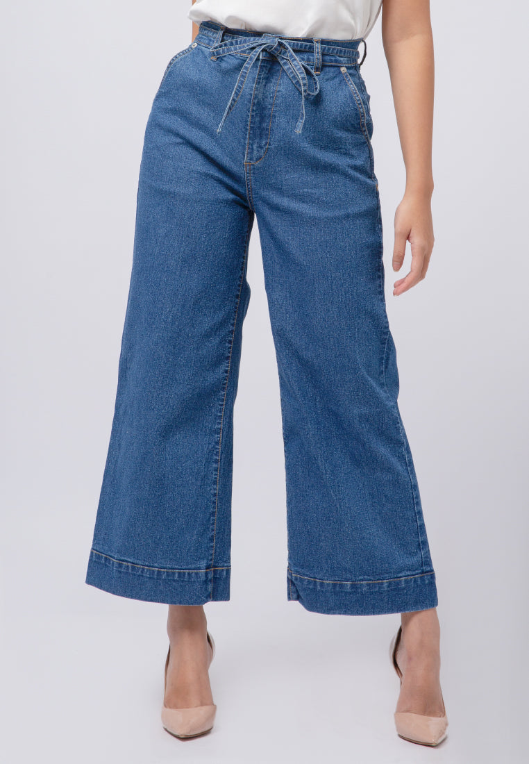 Wide Leg Tied Denim Pants
