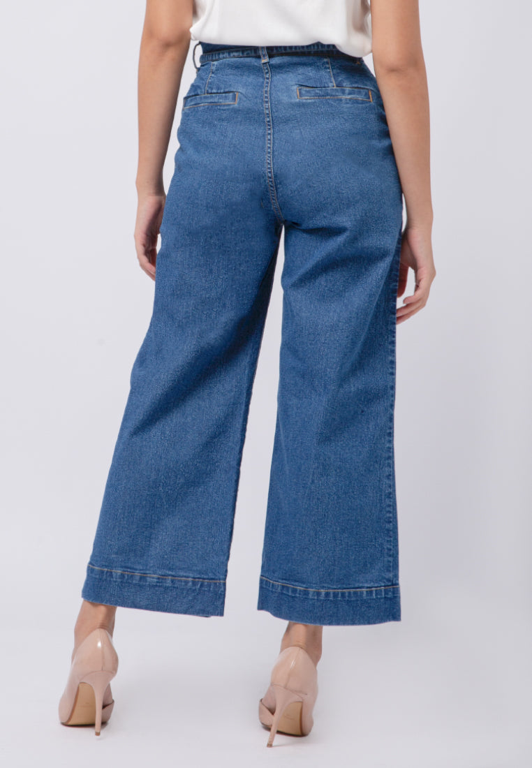 Wide Leg Tied Denim Pants