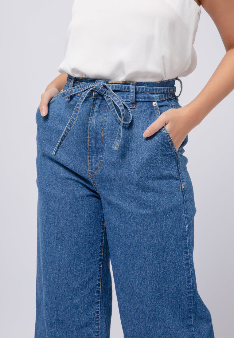 Wide Leg Tied Denim Pants