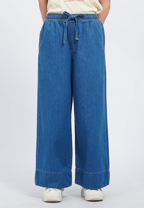 Wide Leg Drawstring Denim Pants