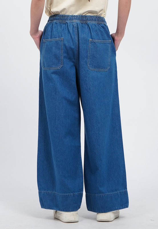 Wide Leg Drawstring Denim Pants