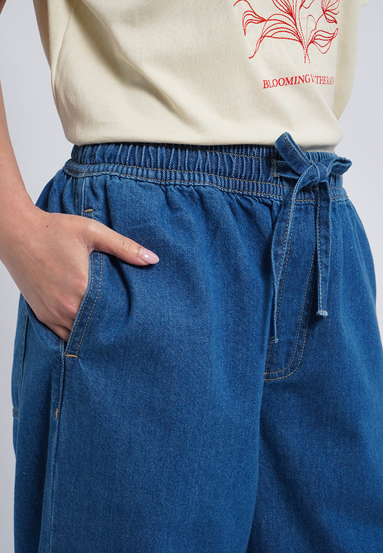 Wide Leg Drawstring Denim Pants