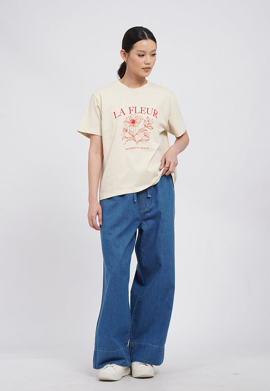 Wide Leg Drawstring Denim Pants