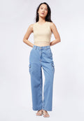 Wide Leg Denim Pants with Cargo Pocket