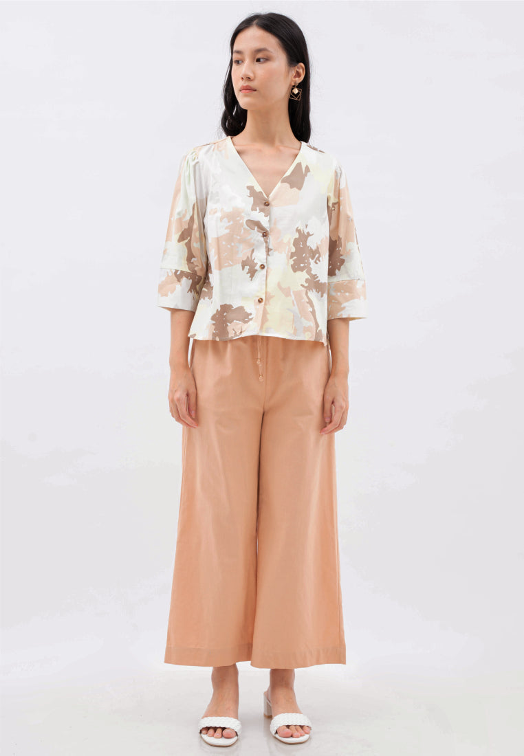 Linen Blend High Waist Pants