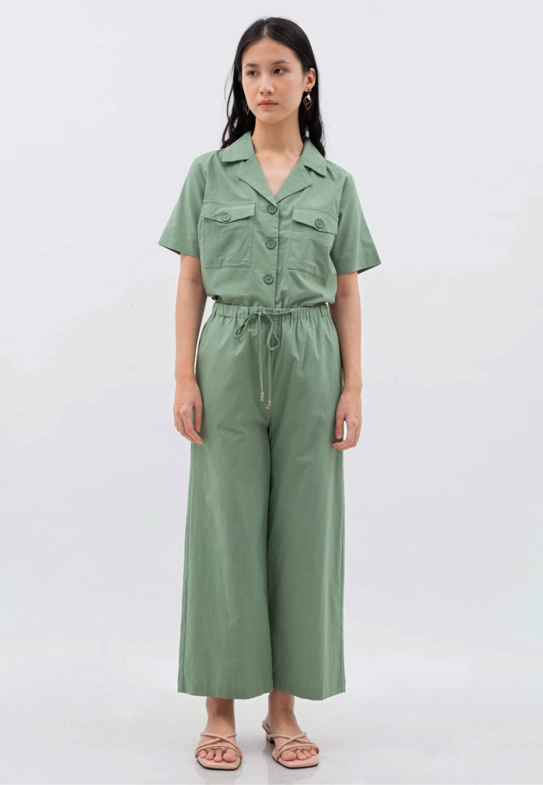 Linen Blend High Waist Pants