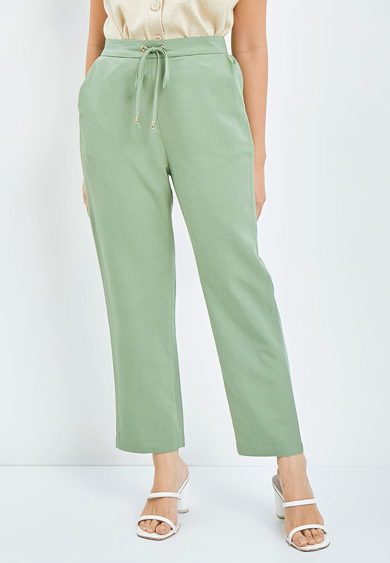 Straight Fit Pants with Drawstring Details