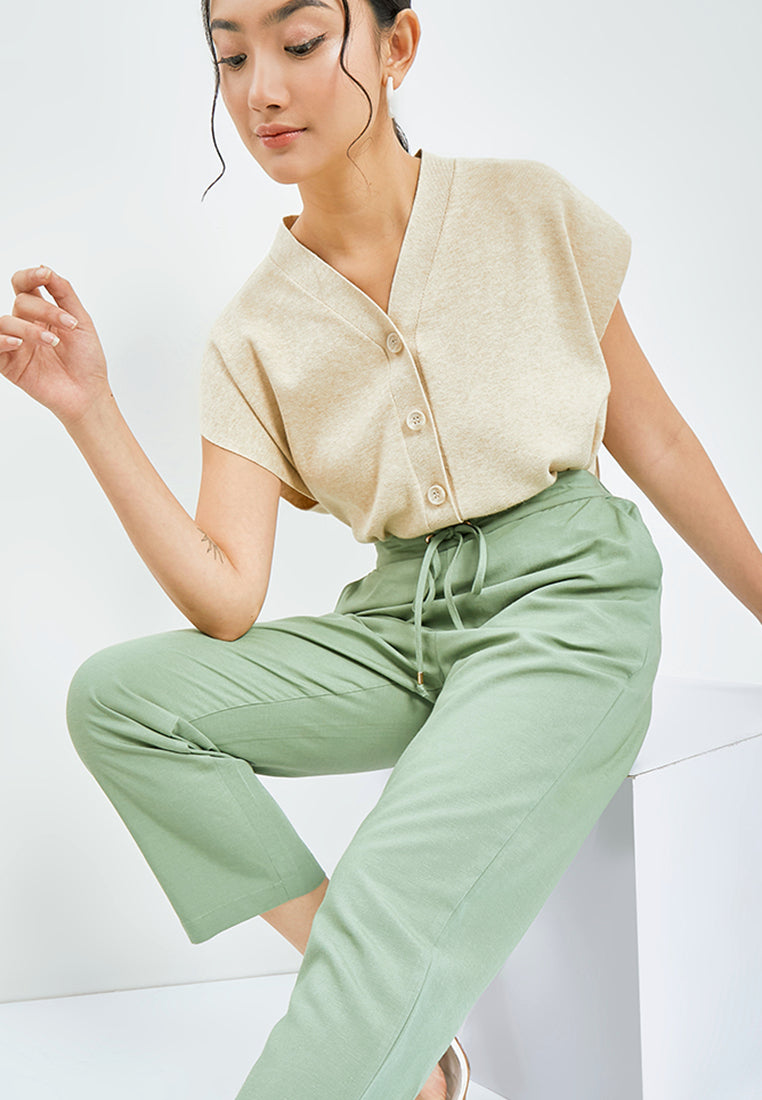 Straight Fit Pants with Drawstring Details