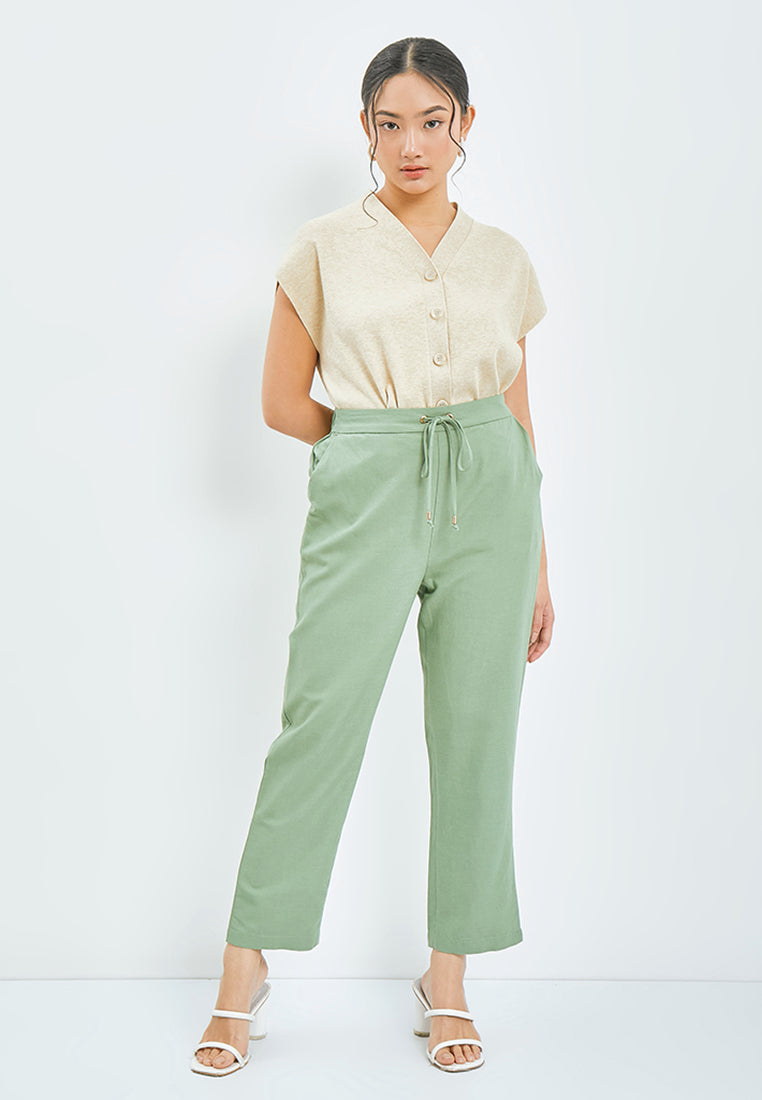 Straight Fit Pants with Drawstring Details