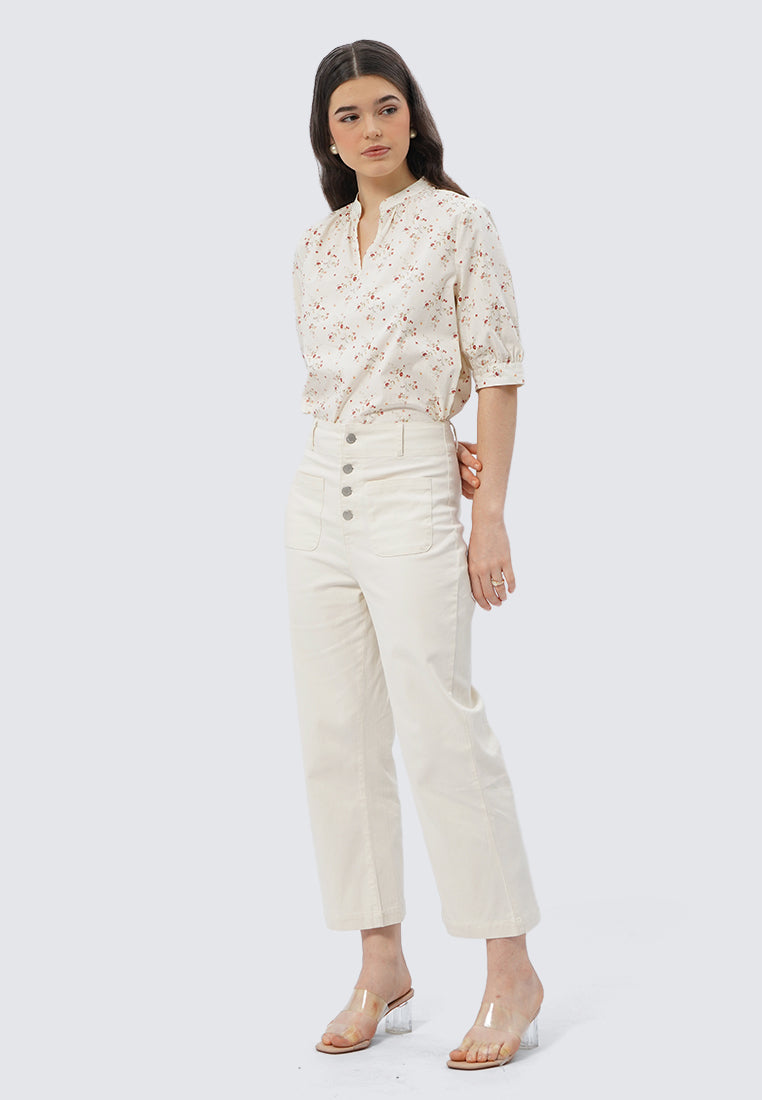 Button Detail High Waist Pants