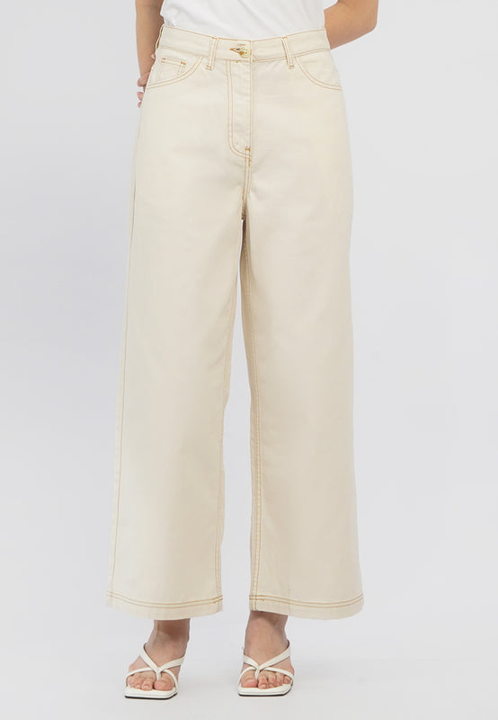Contrast Stitch Wide Leg Pants