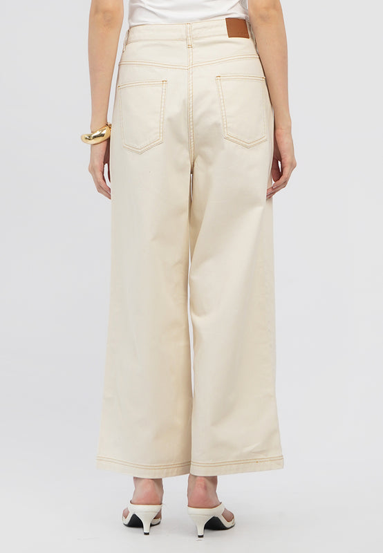 Contrast Stitch Wide Leg Pants