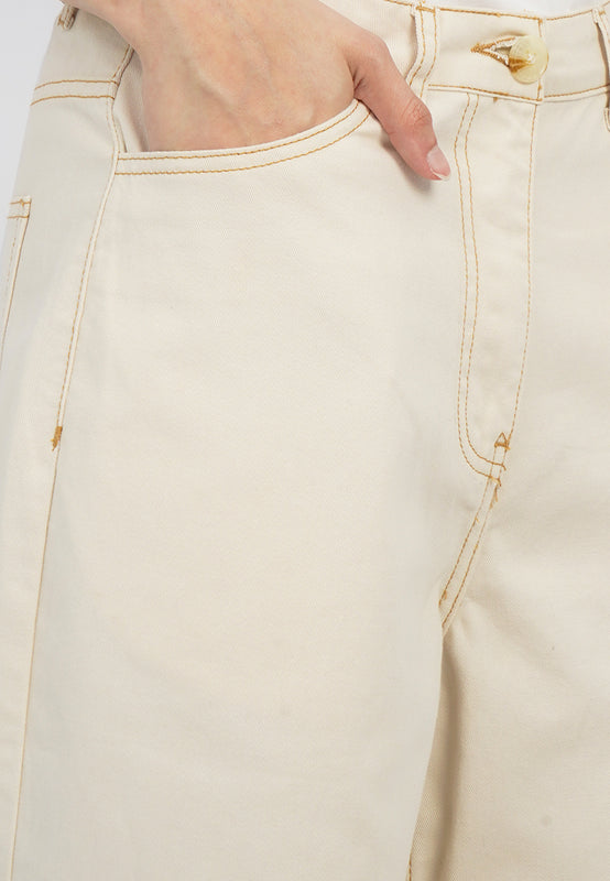Contrast Stitch Wide Leg Pants