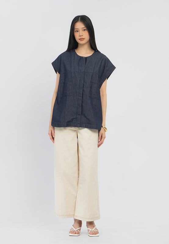 Contrast Stitch Wide Leg Pants