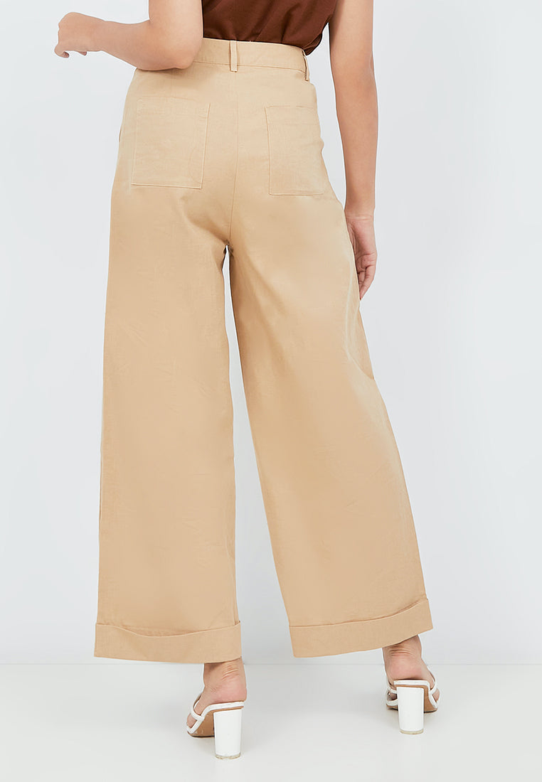Wide Leg Pants with Roll Up Hemline