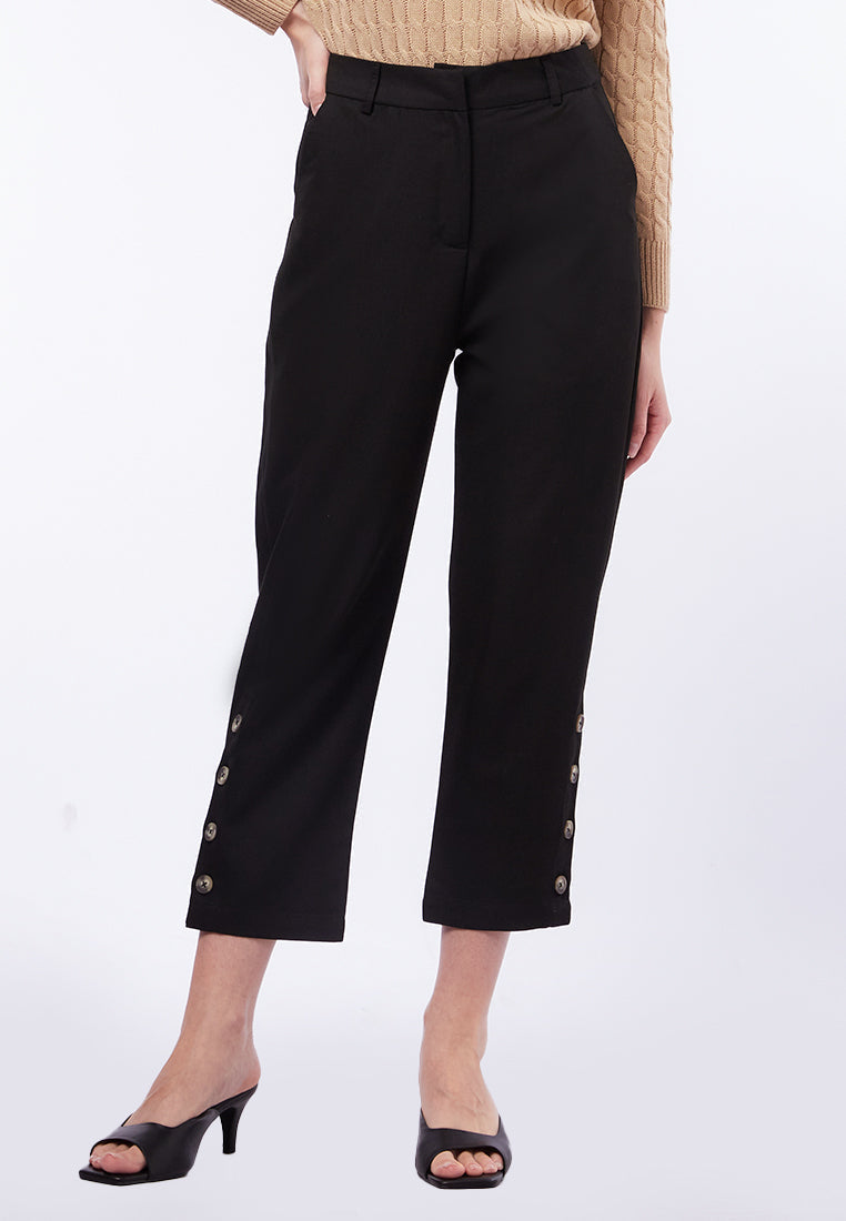 Tapered Fit Pants With Button Detail
