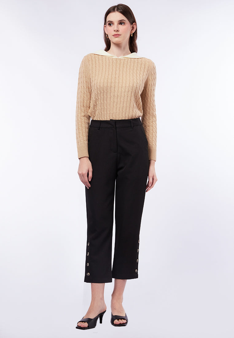 Tapered Fit Pants With Button Detail