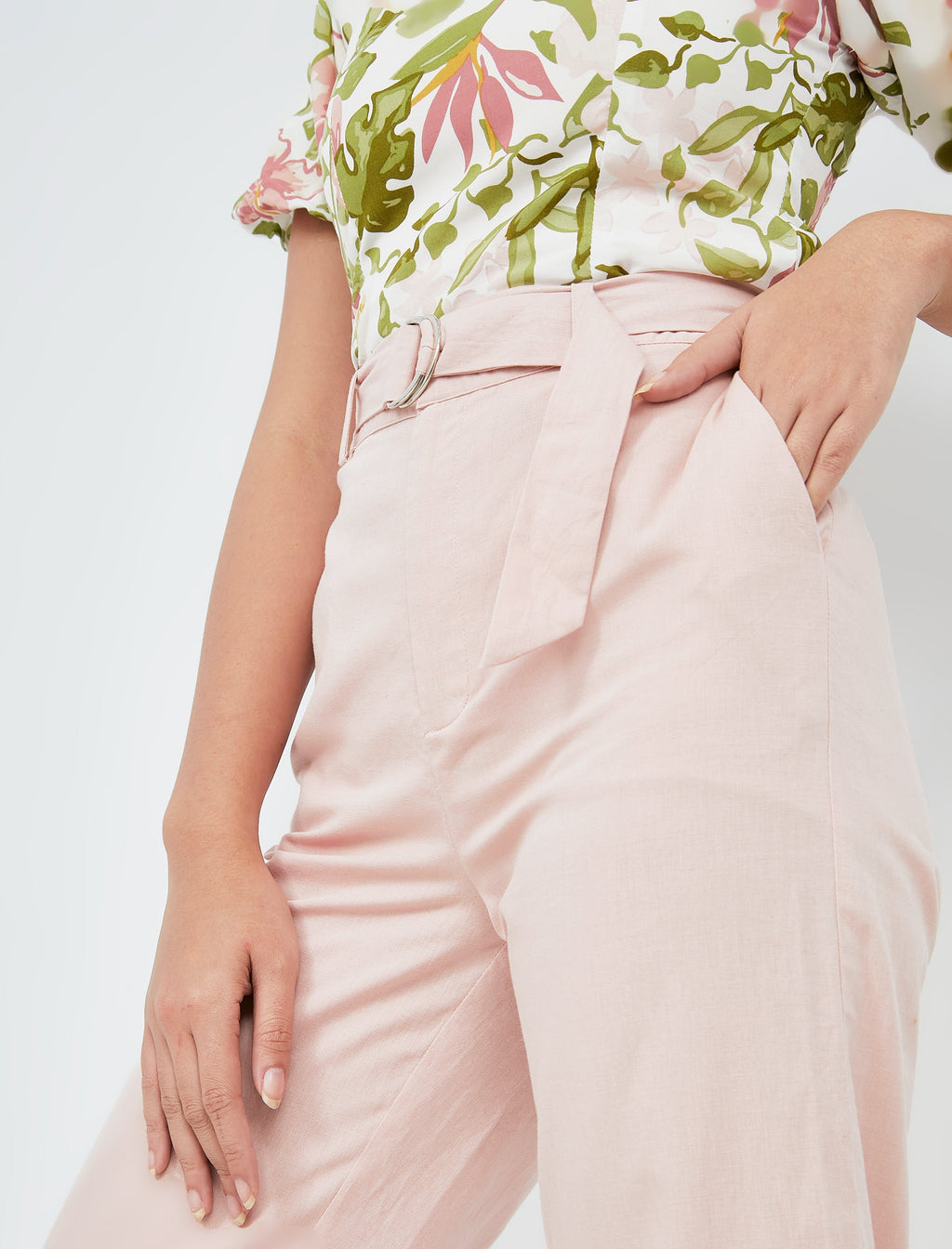 Straight Leg Pants with Metal Buckle Belt
